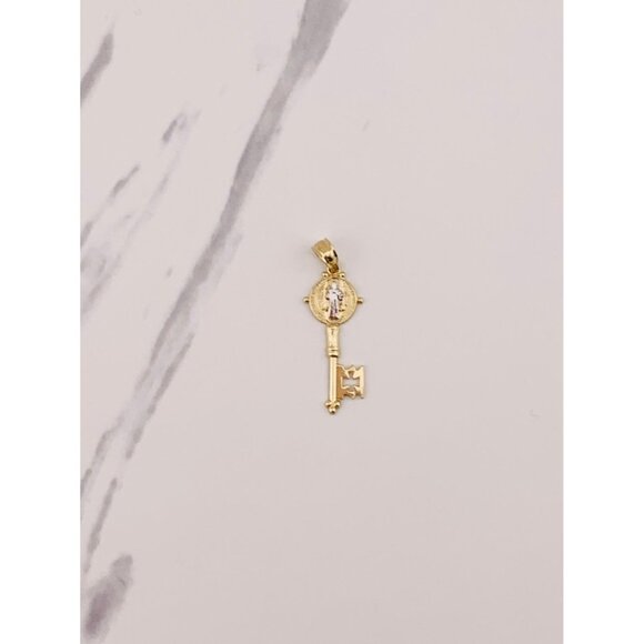 14k gold pendant Saint Benedict key ❤️ San Benito - Picture 2 of 4